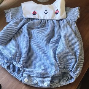12 month baby boy seersucker bubble with nautical bib collar